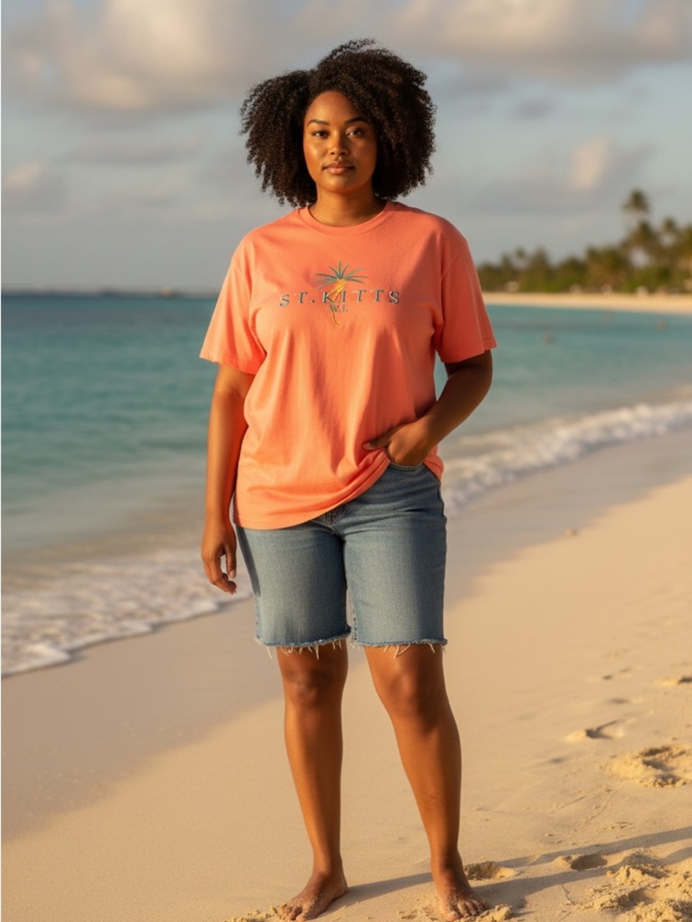 Sun Island Shirt Unisex XL Orange St Kitts Graphic Tee Embroidered Short Sleeve